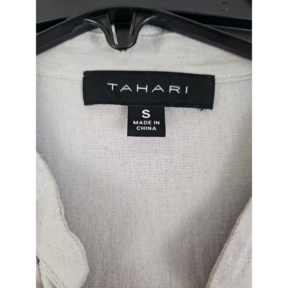 Tahari ~Woman Size S~ Gray Linen Blend Dress Pleated Coastal Roll-Up Sleeves. - Picture 2 of 15